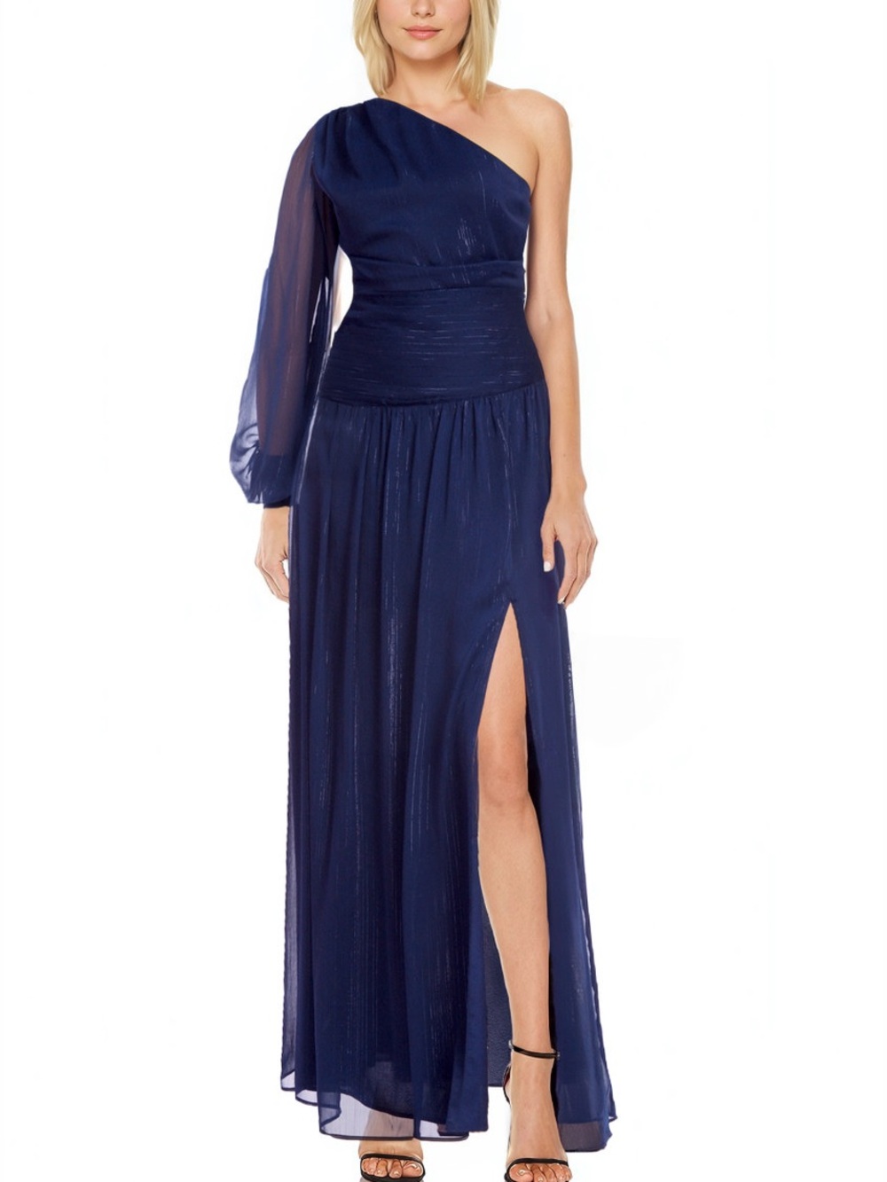 Jewel  Badgley Mischka Alice One Shoulder Navy Blue. Size 4 Women #477